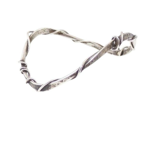 Sterling Silver Geometric Wire Spiral Wrap Curved Bangle Bracelet - Picture 1 of 5